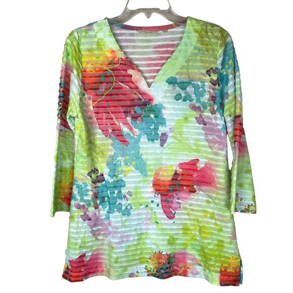 Soft Surroundings Island Punch 3/4 sleeve V-neck tunic top, size M, EUC - Picture 1 of 8